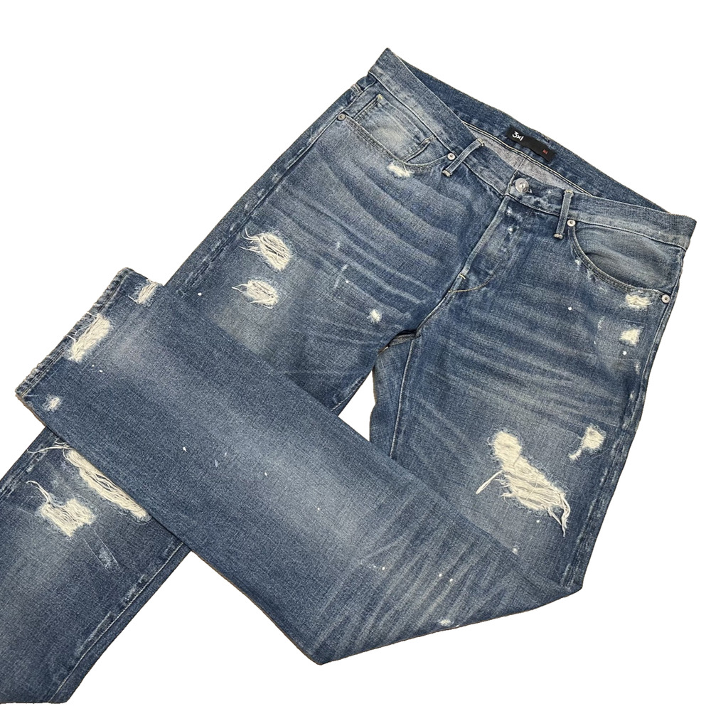 3x1 NYC M4 Distressed Selvedge Jeans Mens Size 34 x 34 Straight Leg Made in USA